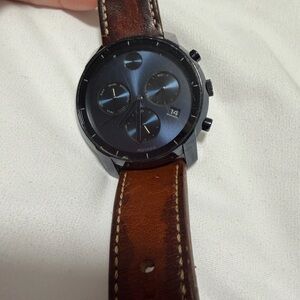 Movado Deep Blue Dial Watch with Brown Leather Strap